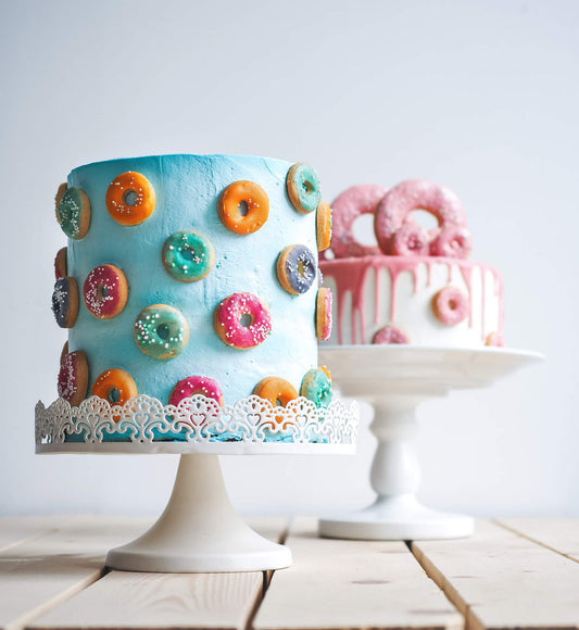 Cake decorated with donuts