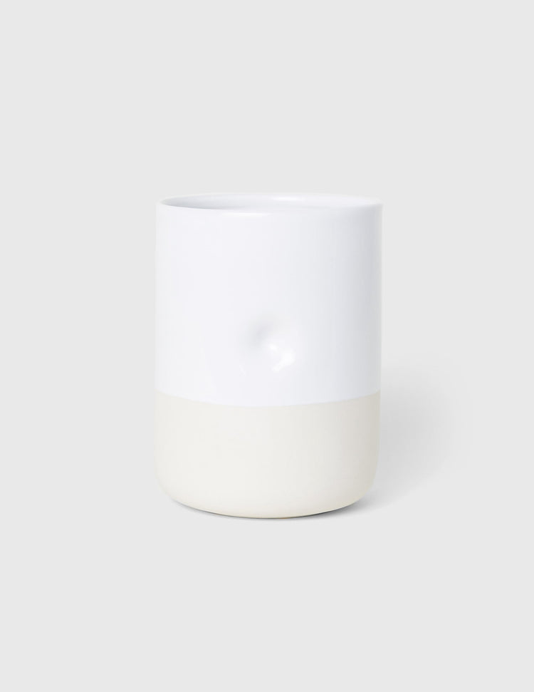 White vase with cover